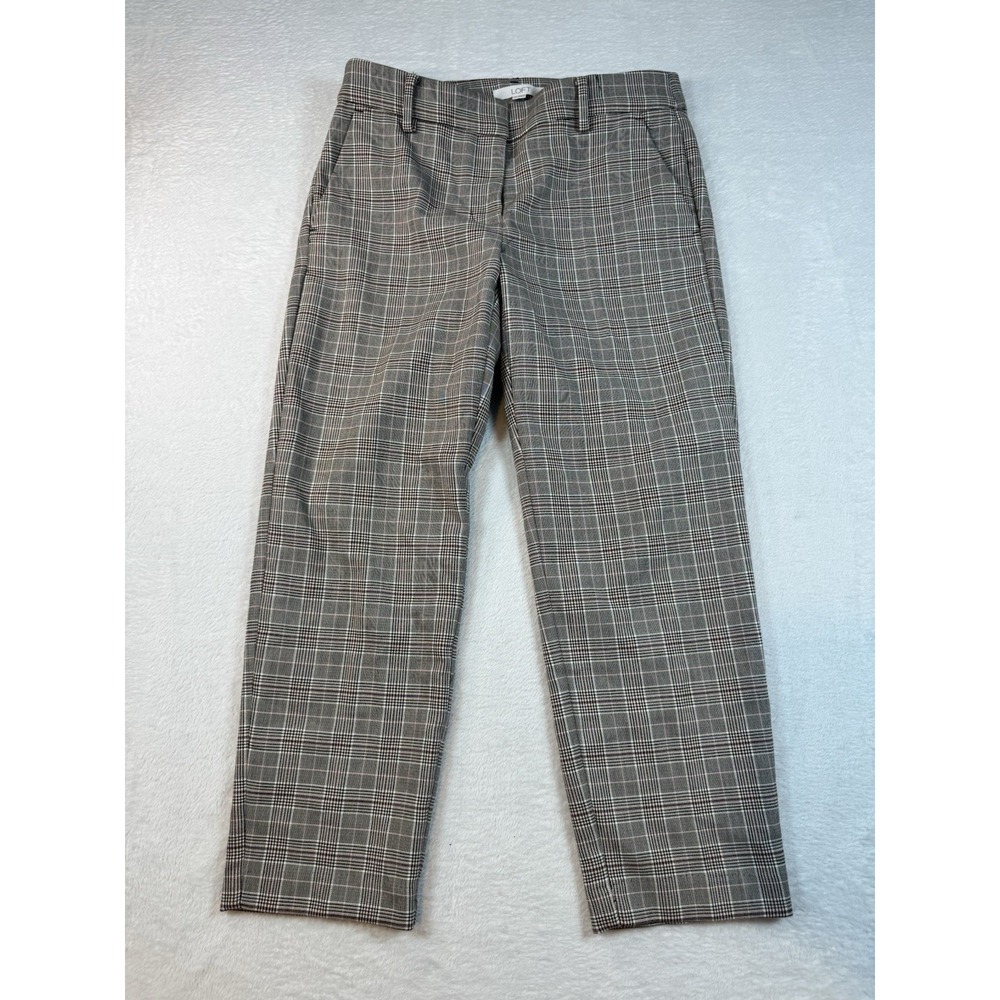Loft The Riviera‎ Slim Womens Taupe Plaid Dress Pants Size 4P Petite Career